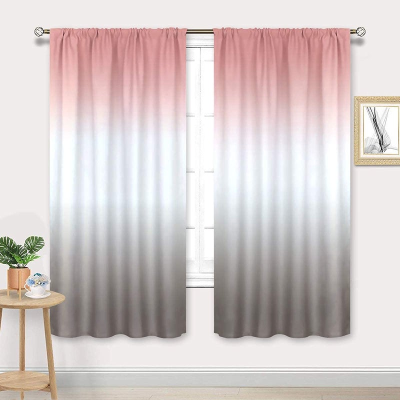 Cinbloo Ombre Blush Pink and Gray Curtains Rod Pocket 42W x 63L Inch Gradient Peach Pale Color for Women Baby Teen Girls Bedroom Decor Art Printed Living Room Window Drapes Treatment Fabric 2 Panels - Image 1